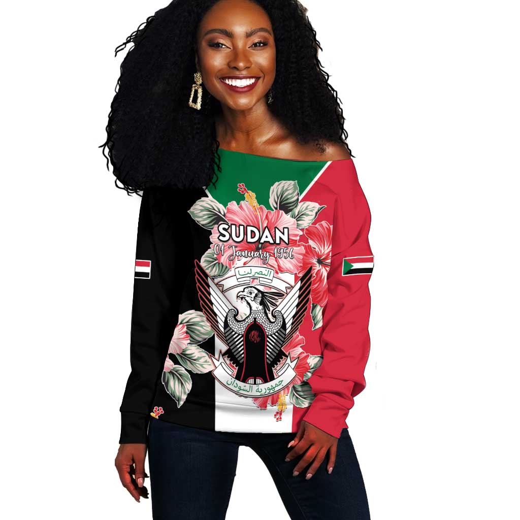 Personalized Afro Sudan Off Shoulder Sweater Happy Independence Day LT15