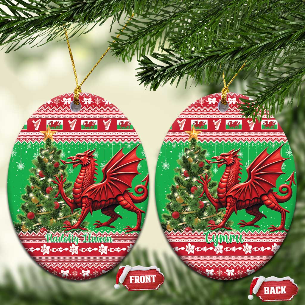 Wales Christmas Ceramic Ornament Welsh Dragon Nadolig Llawen LT15