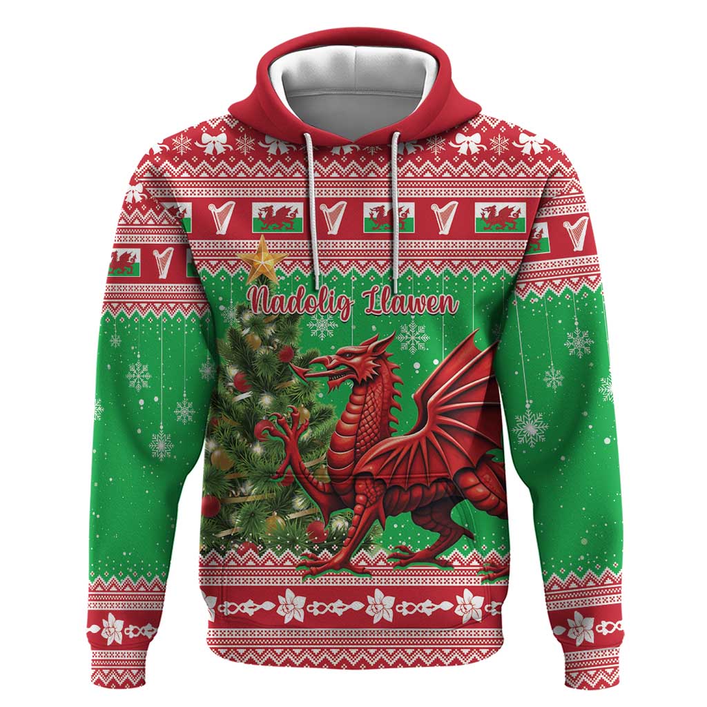 Wales Christmas Hoodie Welsh Dragon Nadolig Llawen LT15