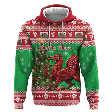 Wales Christmas Hoodie Welsh Dragon Nadolig Llawen LT15