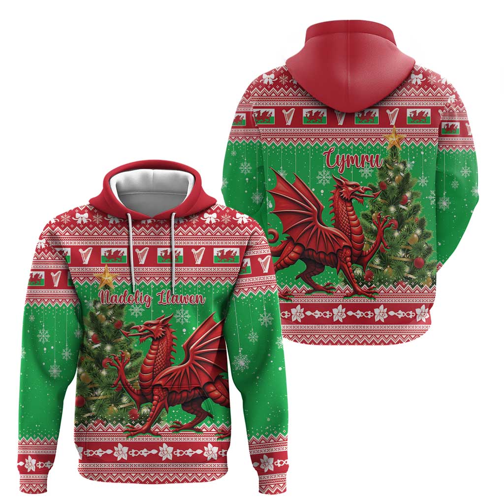 Wales Christmas Hoodie Welsh Dragon Nadolig Llawen LT15