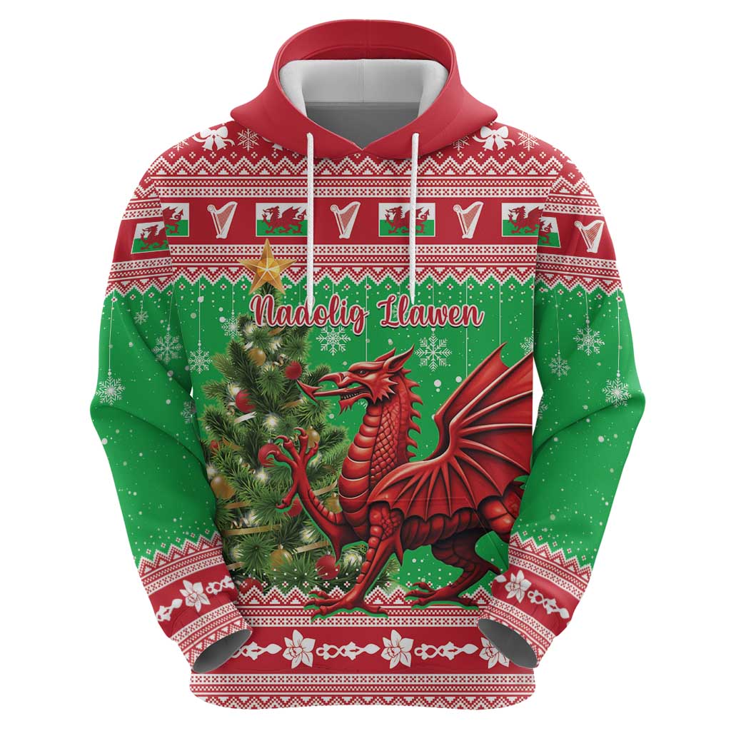 Wales Christmas Hoodie Welsh Dragon Nadolig Llawen LT15