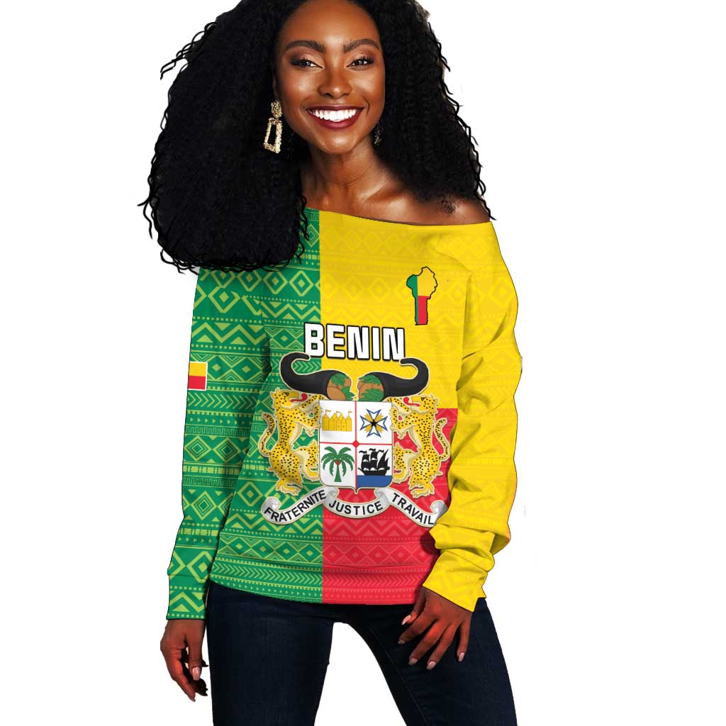 Personalised Afro Benin Off Shoulder Sweater Flag Style - African Pattern LT15