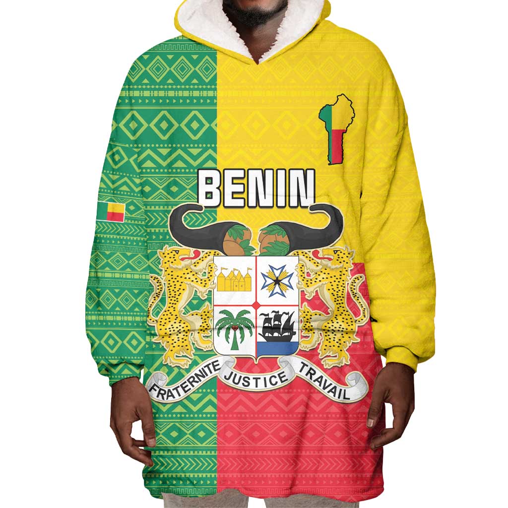 Personalised Afro Benin Wearable Blanket Hoodie Flag Style - African Pattern LT15