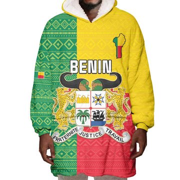 Personalised Afro Benin Wearable Blanket Hoodie Flag Style - African Pattern LT15