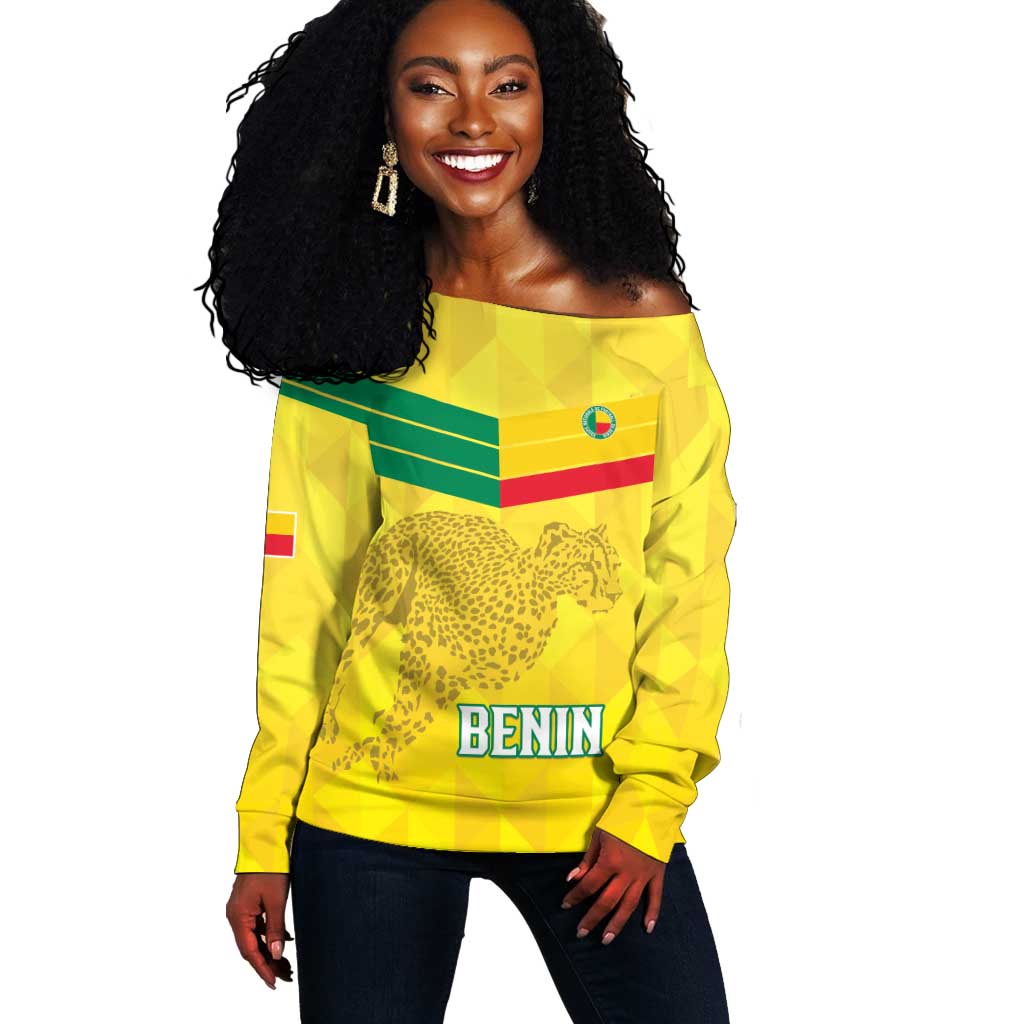 Custom Benin Football Off Shoulder Sweater Go Les Guepards LT15