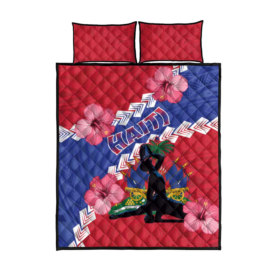 Haiti Neg Maron Quilt Bed Set Coat Of Arms - Hisbicus Polynesian LT15