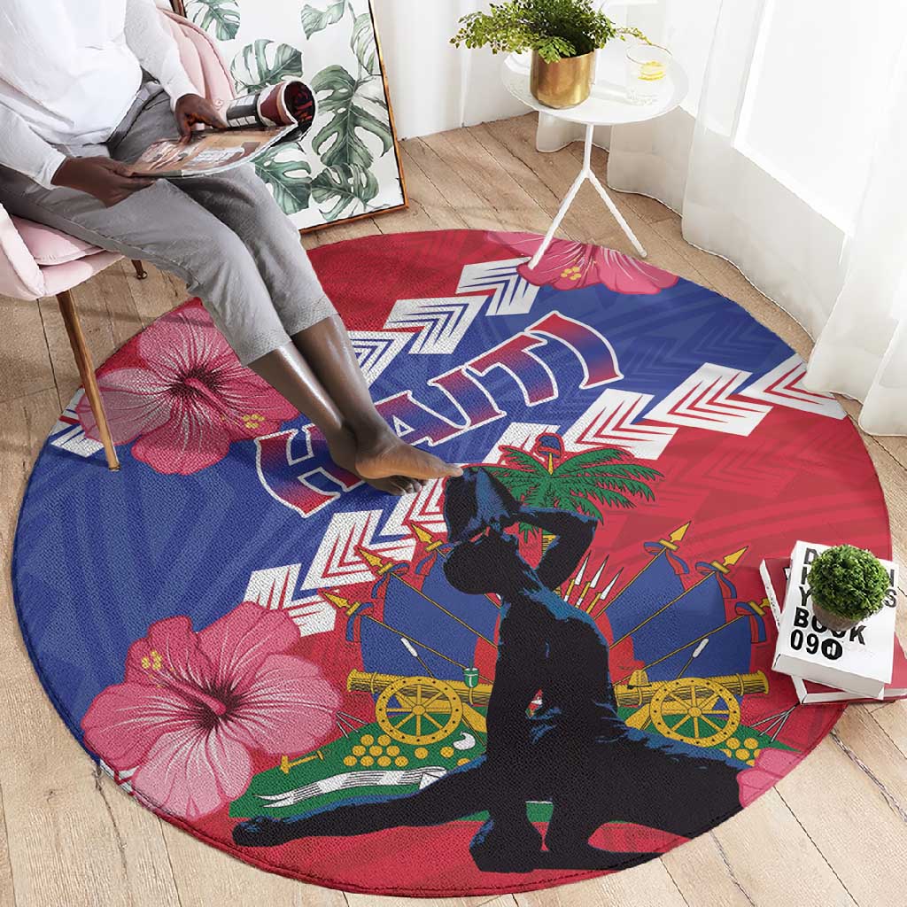 Haiti Neg Maron Round Carpet Coat Of Arms - Hisbicus Polynesian LT15