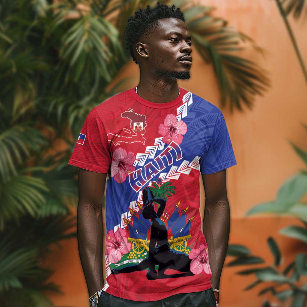 Haiti Neg Maron T shirt Coat Of Arms - Hisbicus Polynesian LT15