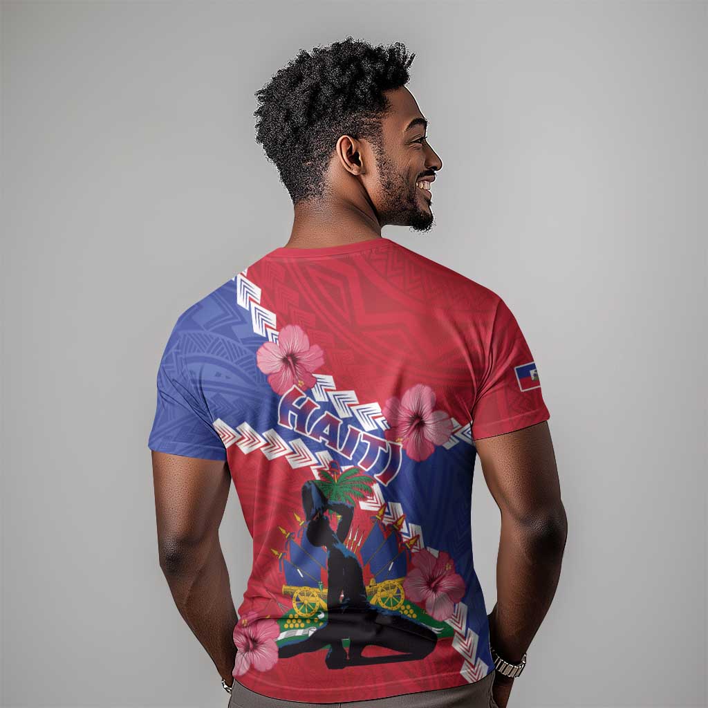 Haiti Neg Maron T shirt Coat Of Arms - Hisbicus Polynesian LT15