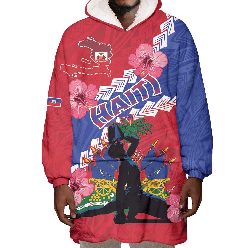Haiti Neg Maron Wearable Blanket Hoodie Coat Of Arms - Hisbicus Polynesian LT15