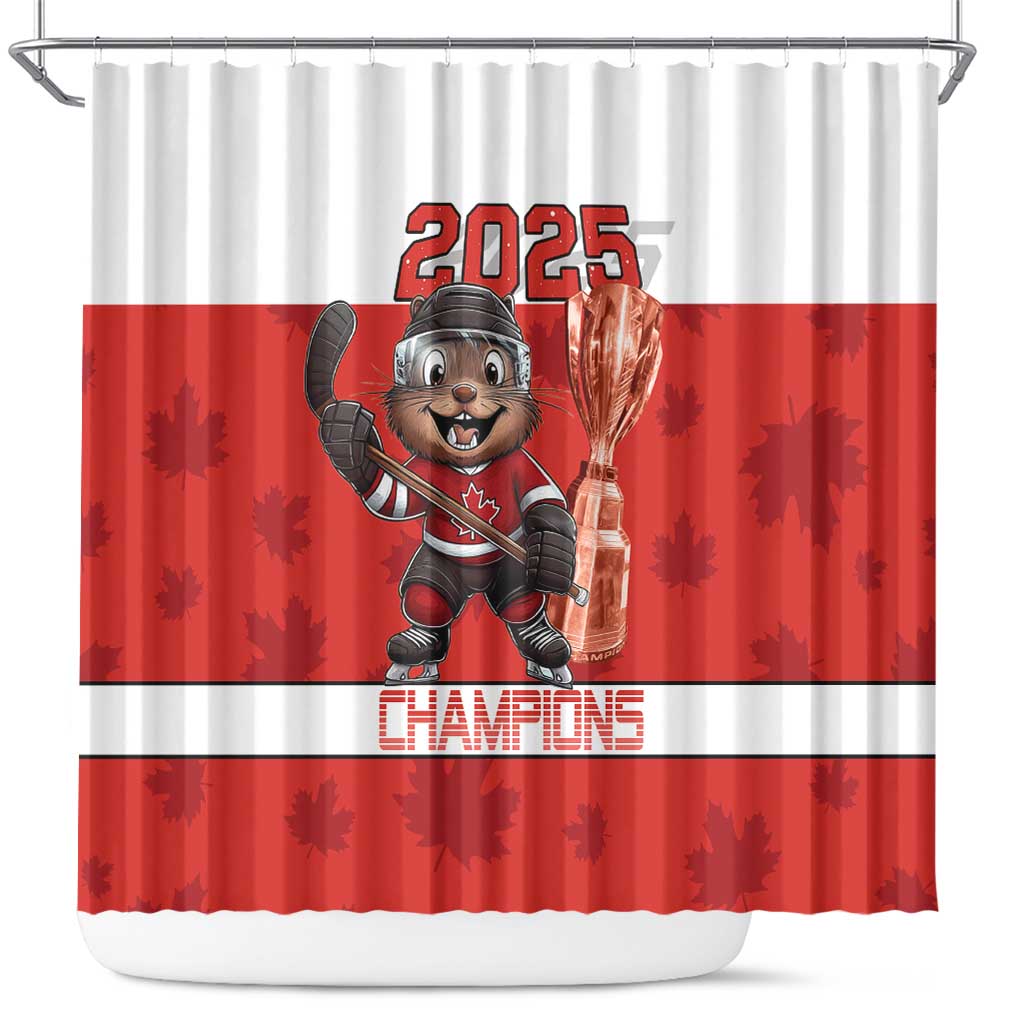 Canada Ice Hockey Shower Curtain Beaver Mascot With Champions Trophy LT15