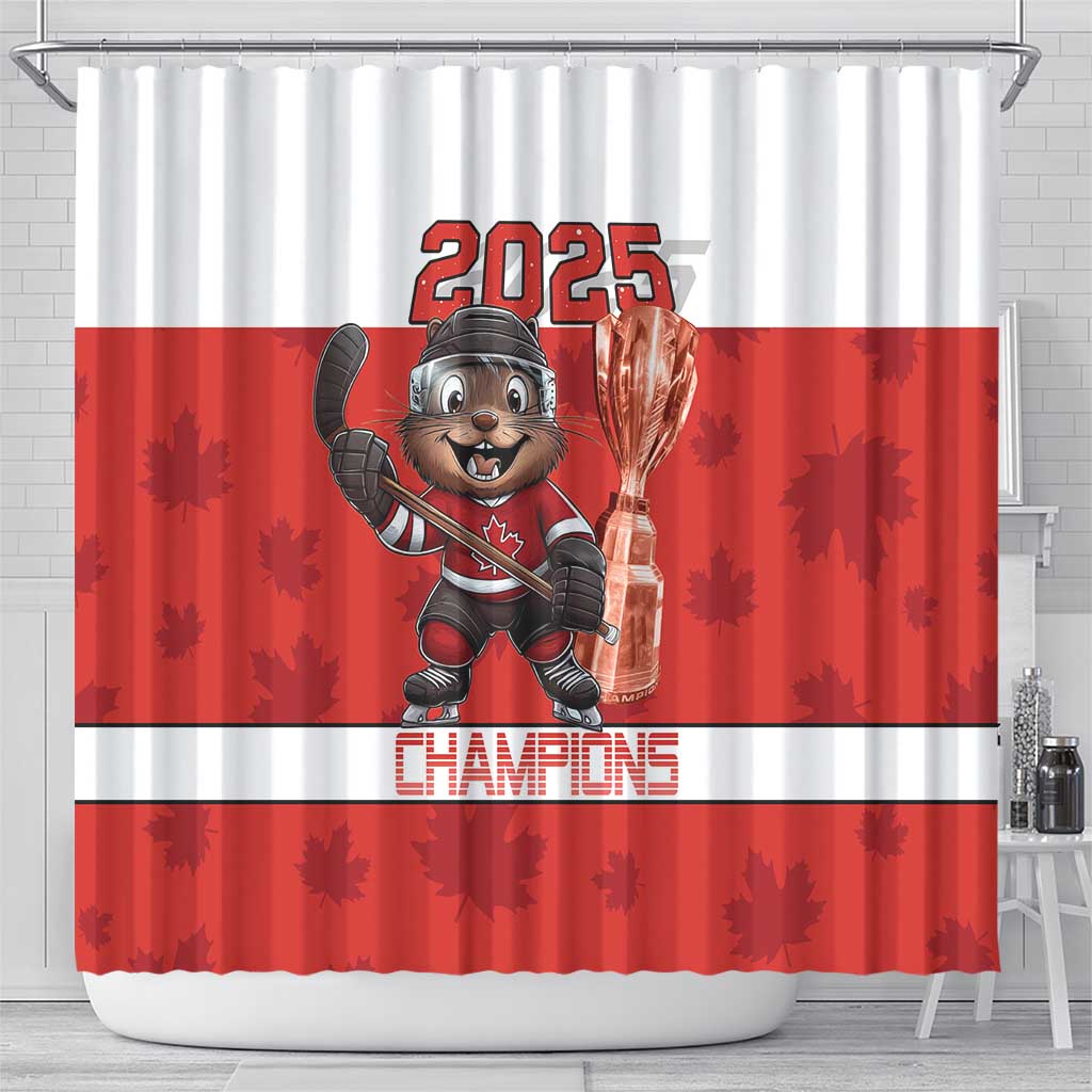 Canada Ice Hockey Shower Curtain Beaver Mascot With Champions Trophy LT15
