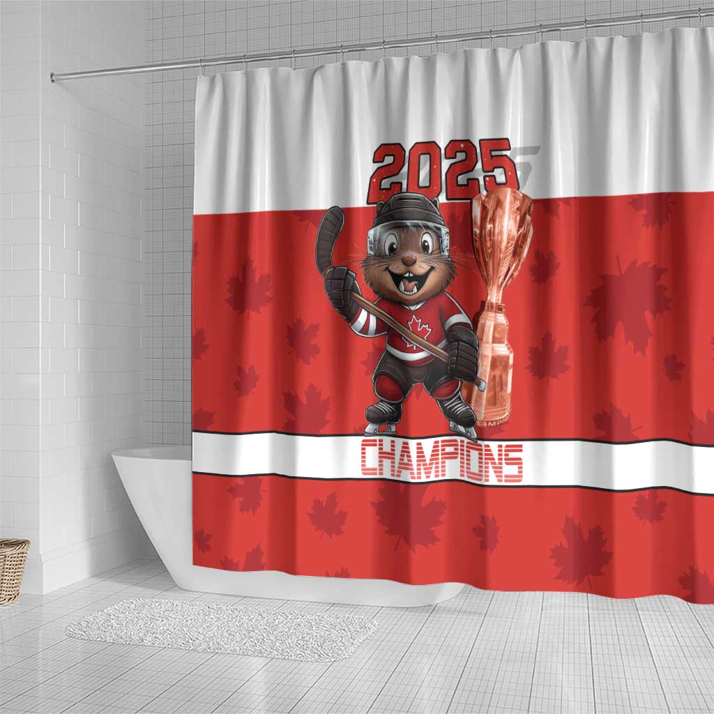 Canada Ice Hockey Shower Curtain Beaver Mascot With Champions Trophy LT15
