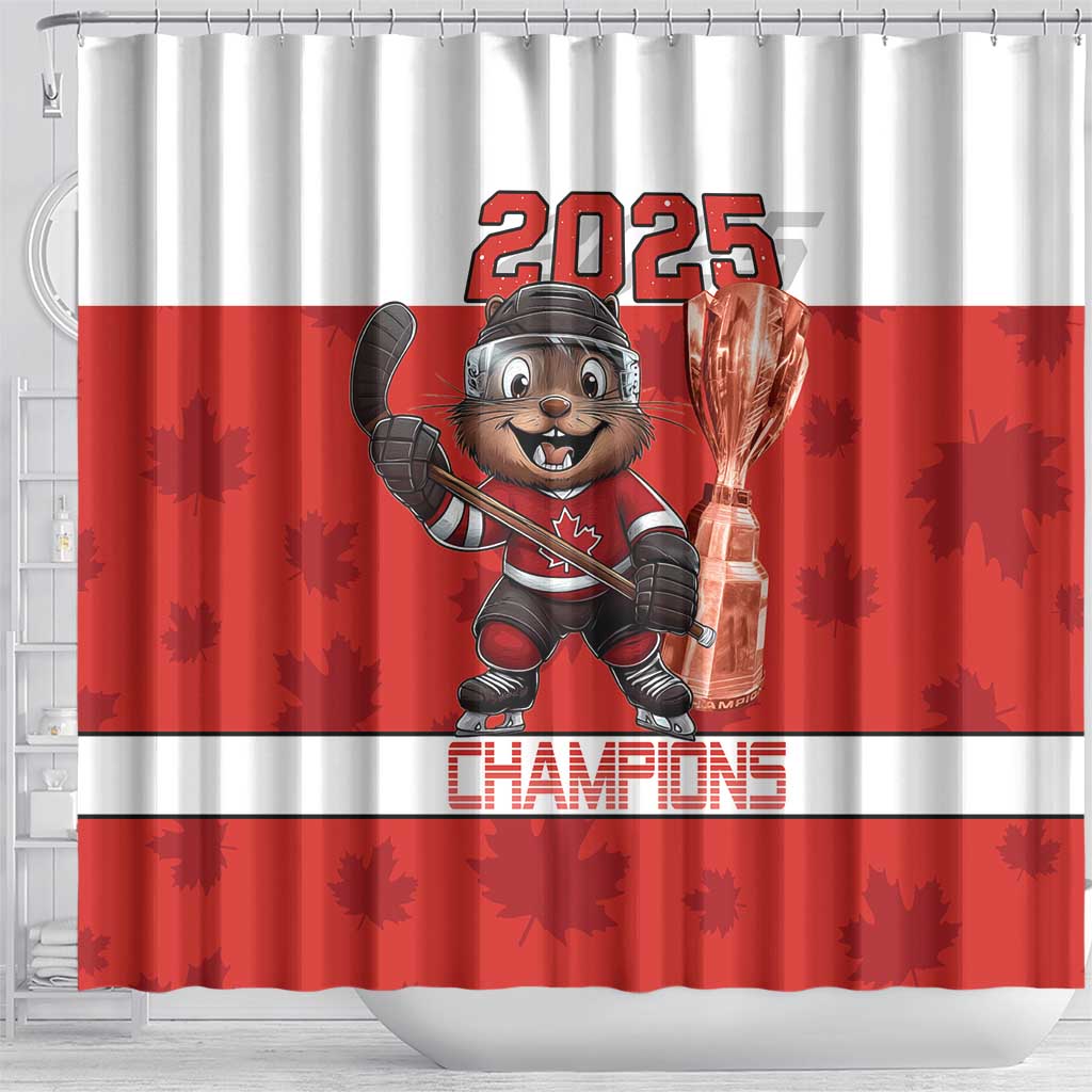 Canada Ice Hockey Shower Curtain Beaver Mascot With Champions Trophy LT15