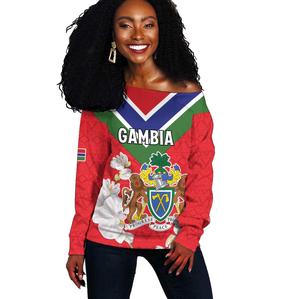 Personalized Gambia Off Shoulder Sweater Coat Of Arms - African Pattern LT15