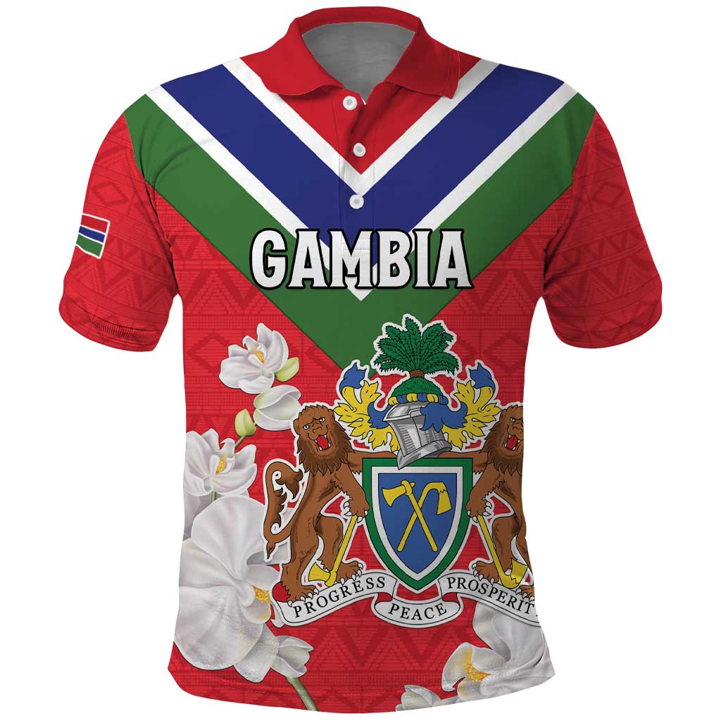 Personalized Gambia Polo Shirt Coat Of Arms White Variety Orchid LT15