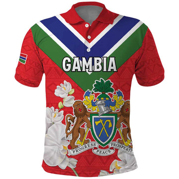 Personalized Gambia Polo Shirt Coat Of Arms White Variety Orchid LT15