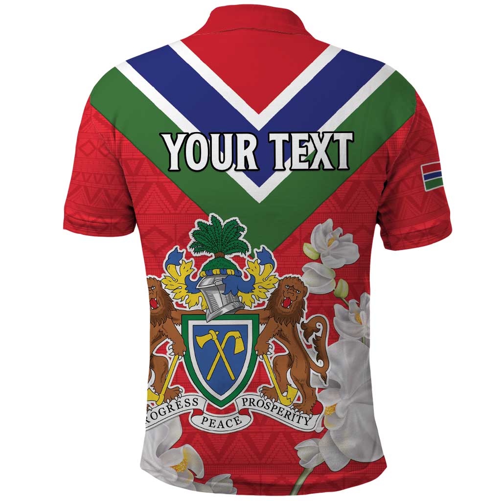 Personalized Gambia Polo Shirt Coat Of Arms White Variety Orchid LT15
