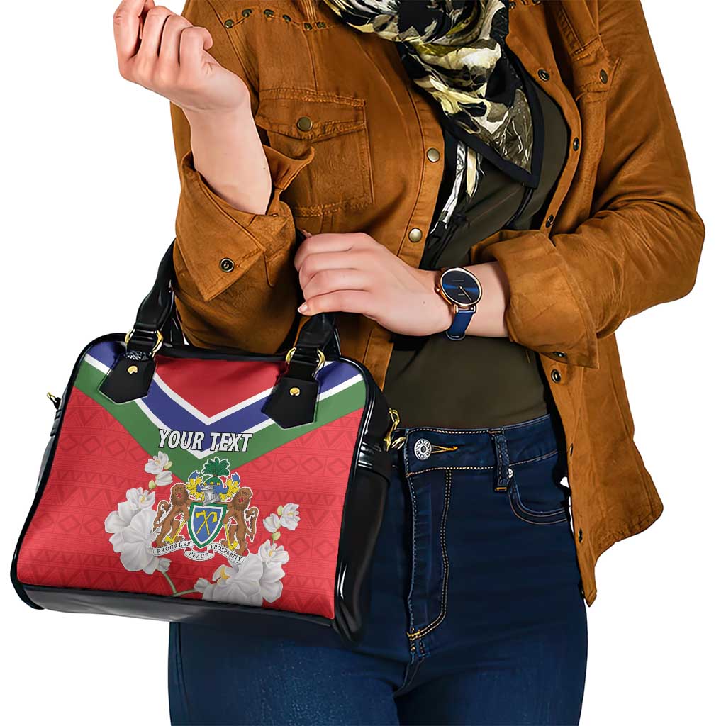 Personalized Gambia Shoulder Handbag Coat Of Arms White Variety Orchid LT15