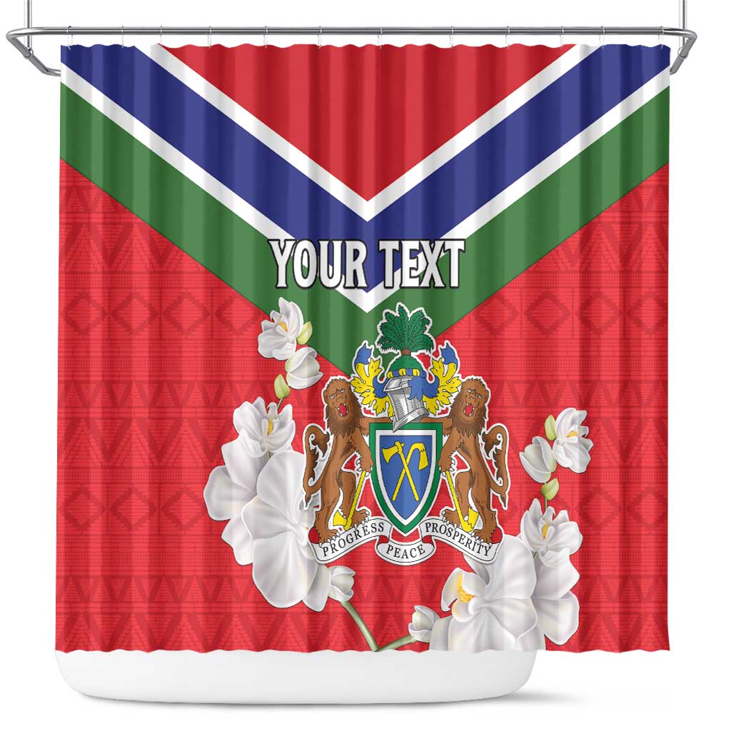 Personalized Gambia Shower Curtain Coat Of Arms White Variety Orchid LT15