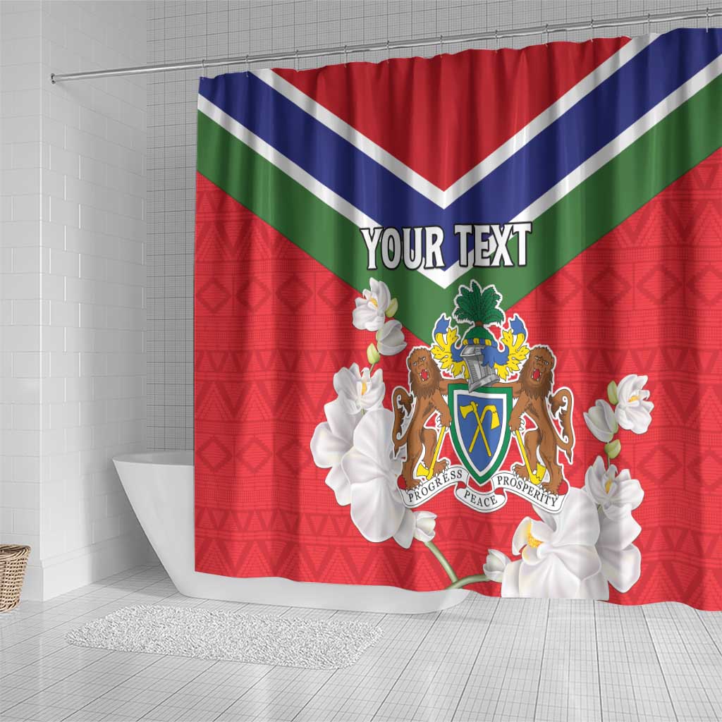 Personalized Gambia Shower Curtain Coat Of Arms White Variety Orchid LT15