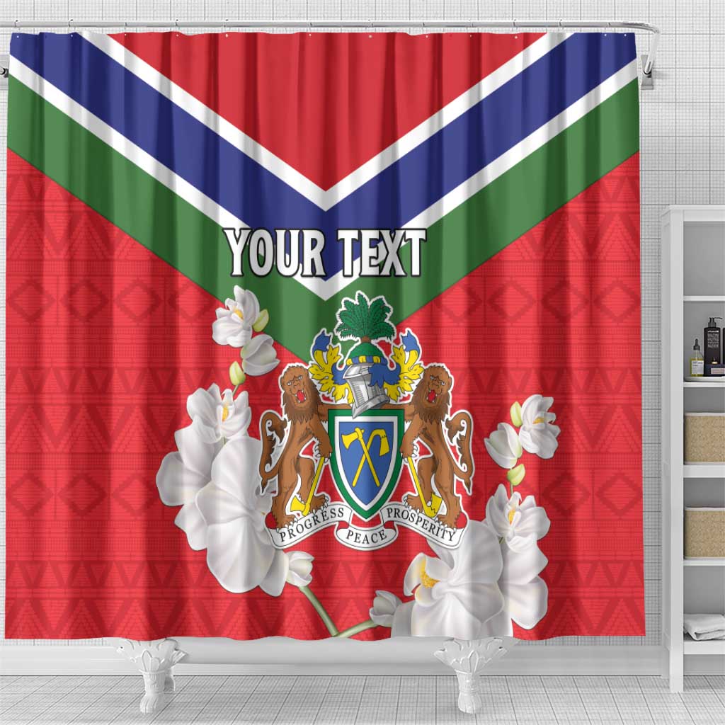 Personalized Gambia Shower Curtain Coat Of Arms White Variety Orchid LT15