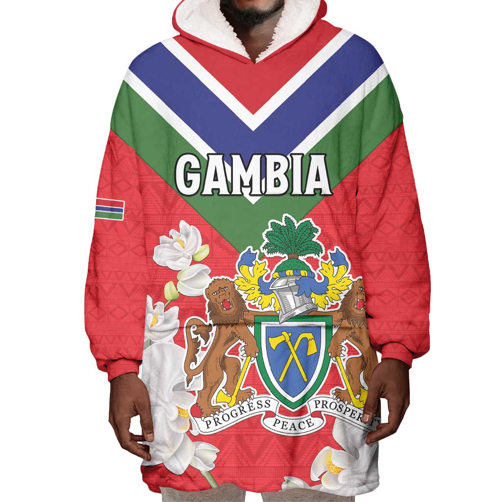Personalized Gambia Wearable Blanket Hoodie Coat Of Arms - African Pattern LT15