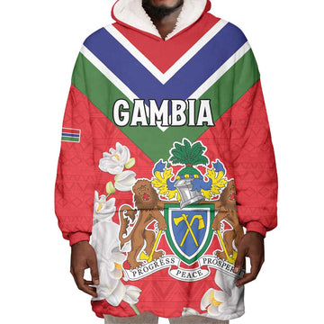 Personalized Gambia Wearable Blanket Hoodie Coat Of Arms - African Pattern LT15