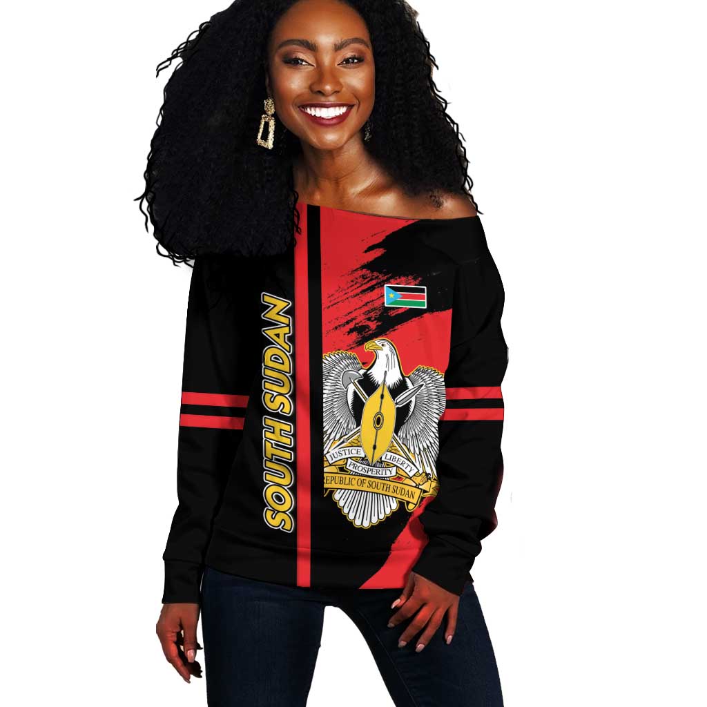 Personalized South Sudan With Coat Of Arms Off Shoulder Sweater Sporty Style LT15