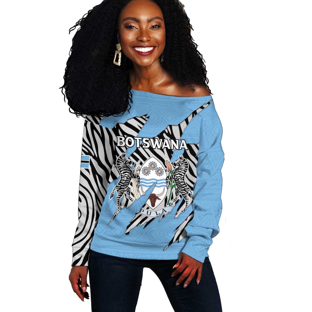 Personalized Lefatshe la Botswana Off Shoulder Sweater Coat Of Arms - African and Zebra Patterns LT15