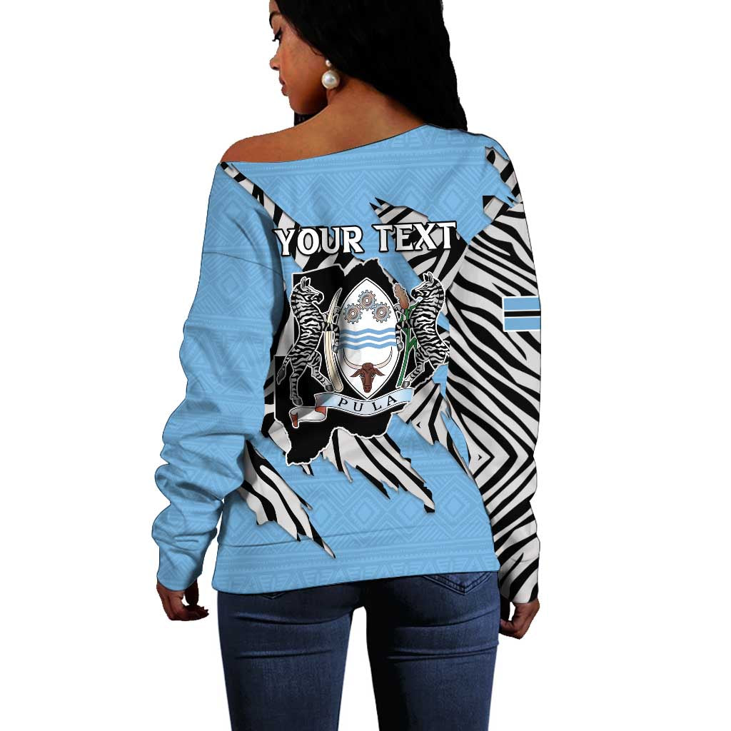 Personalized Lefatshe la Botswana Off Shoulder Sweater Coat Of Arms - African and Zebra Patterns LT15