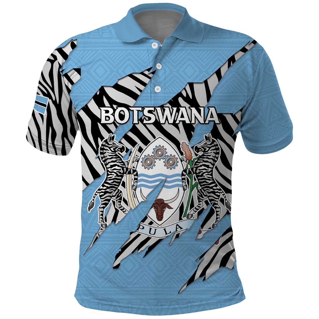 Personalized Botswana Polo Shirt Coat Of Arms With Map - African and Zebra Patterns LT15