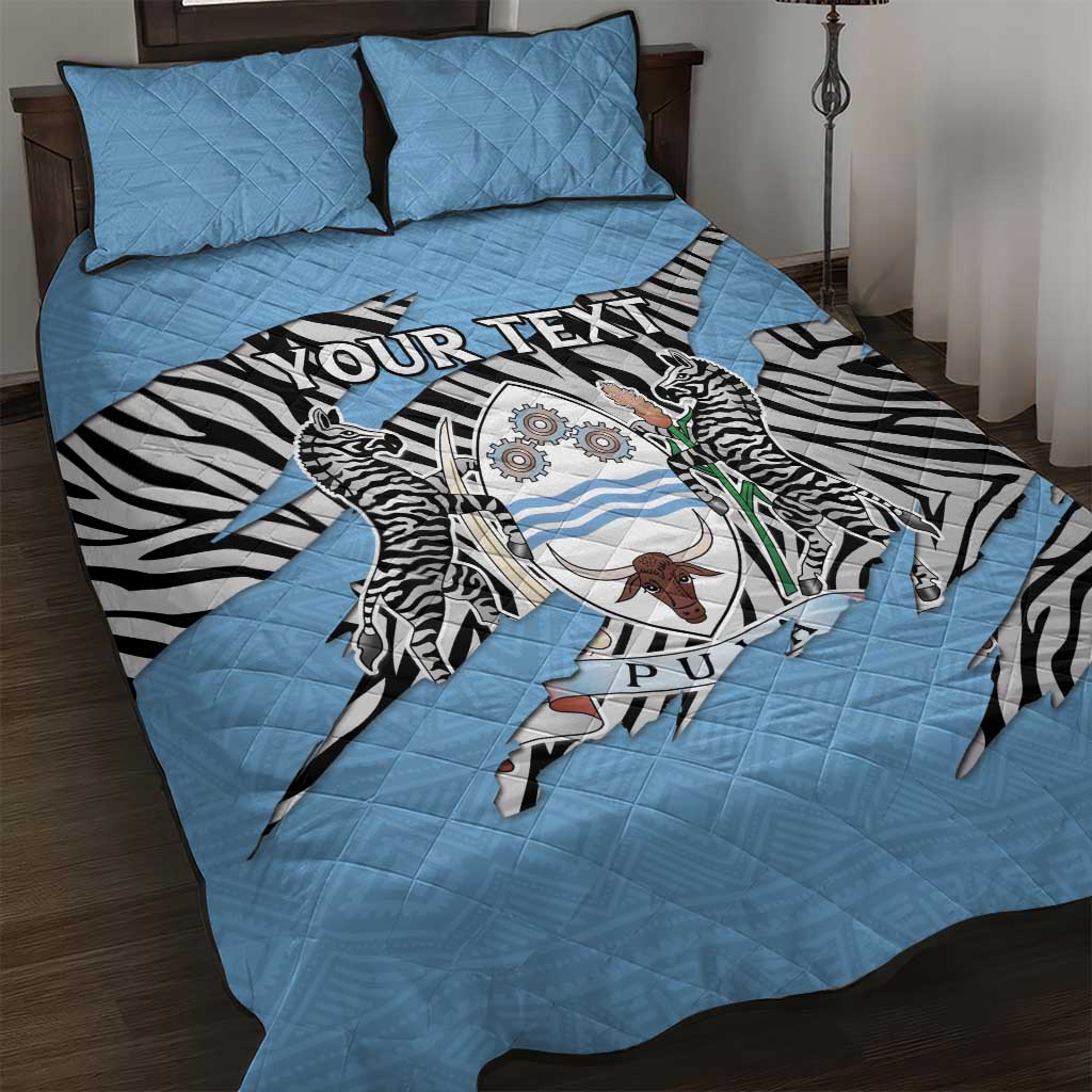 Personalized Lefatshe la Botswana Quilt Bed Set Coat Of Arms - African and Zebra Patterns LT15