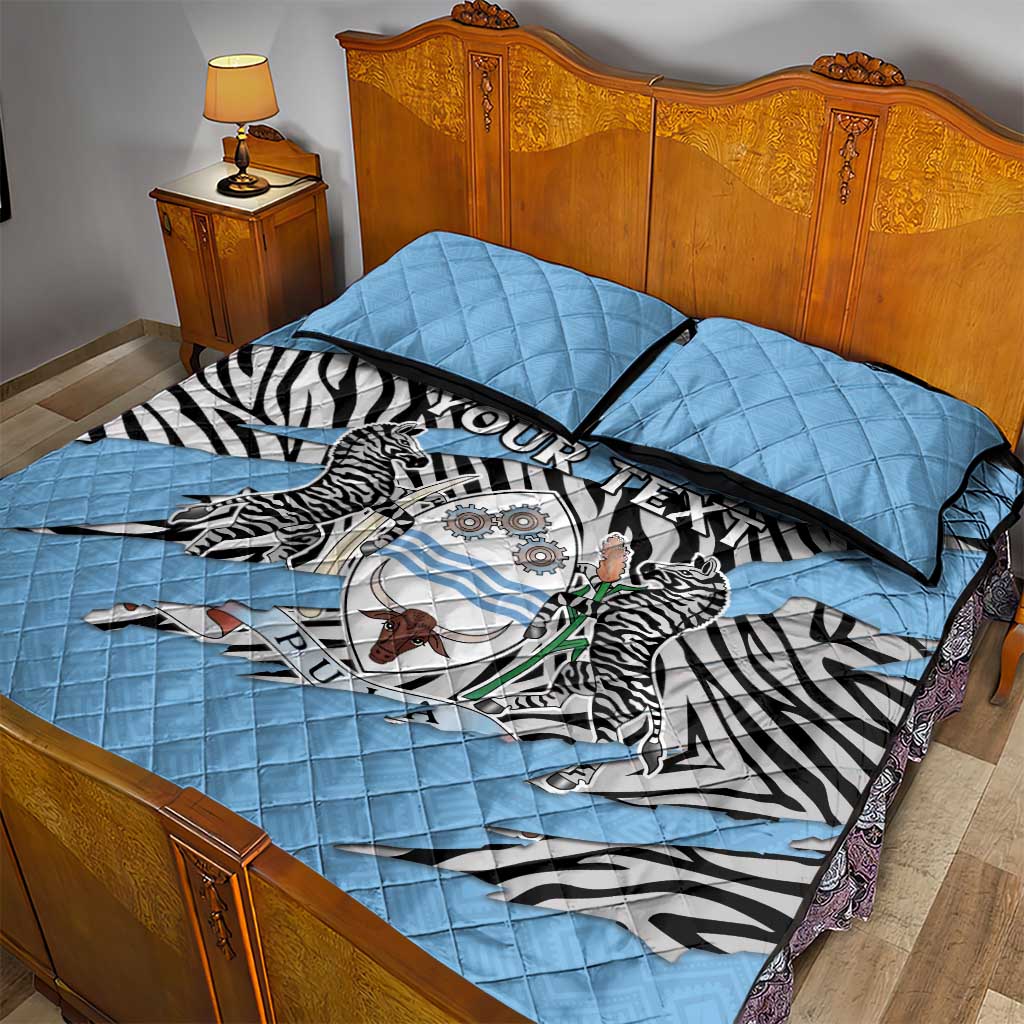 Personalized Lefatshe la Botswana Quilt Bed Set Coat Of Arms - African and Zebra Patterns LT15