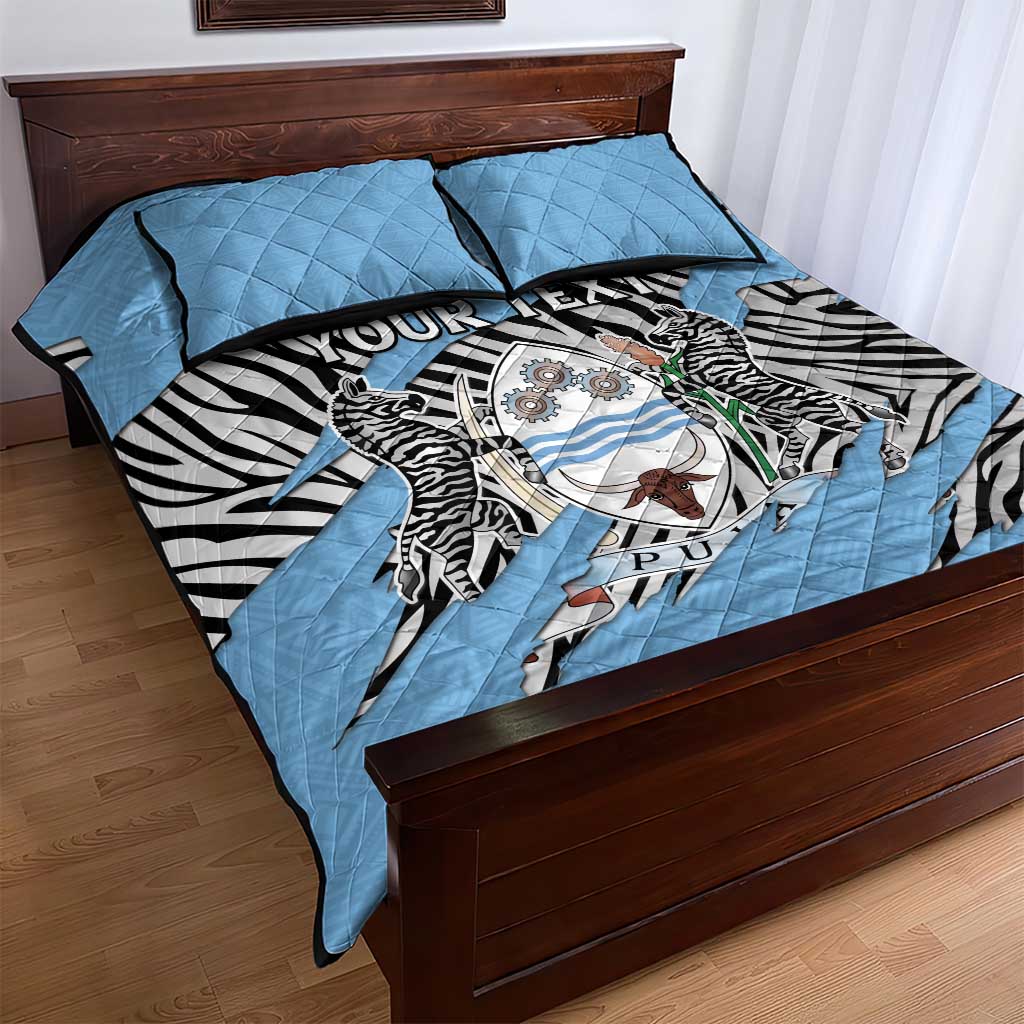 Personalized Lefatshe la Botswana Quilt Bed Set Coat Of Arms - African and Zebra Patterns LT15