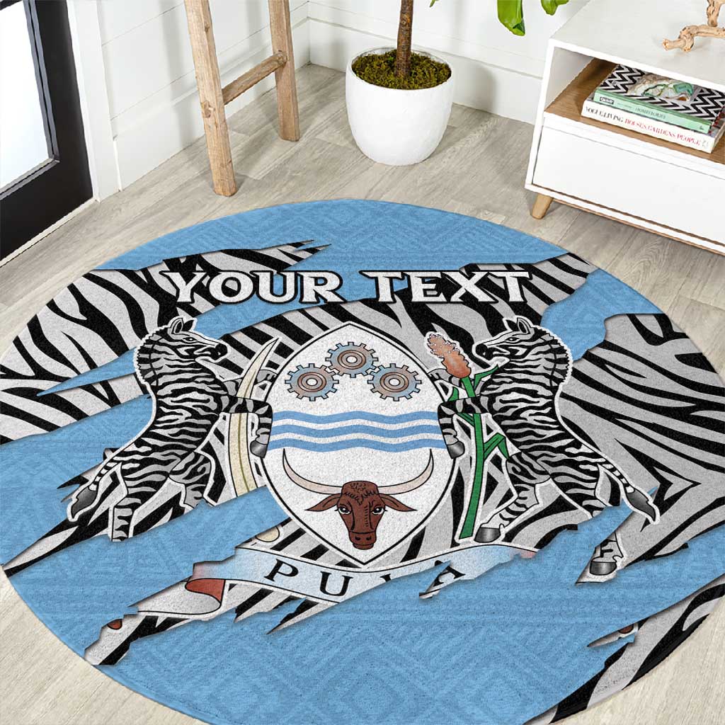 Personalized Lefatshe la Botswana Round Carpet Coat Of Arms - African and Zebra Patterns LT15