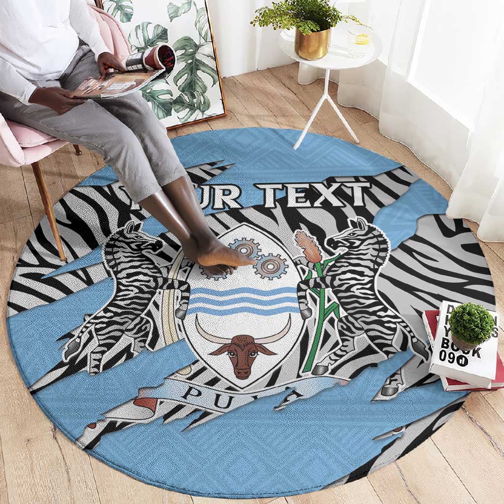 Personalized Lefatshe la Botswana Round Carpet Coat Of Arms - African and Zebra Patterns LT15