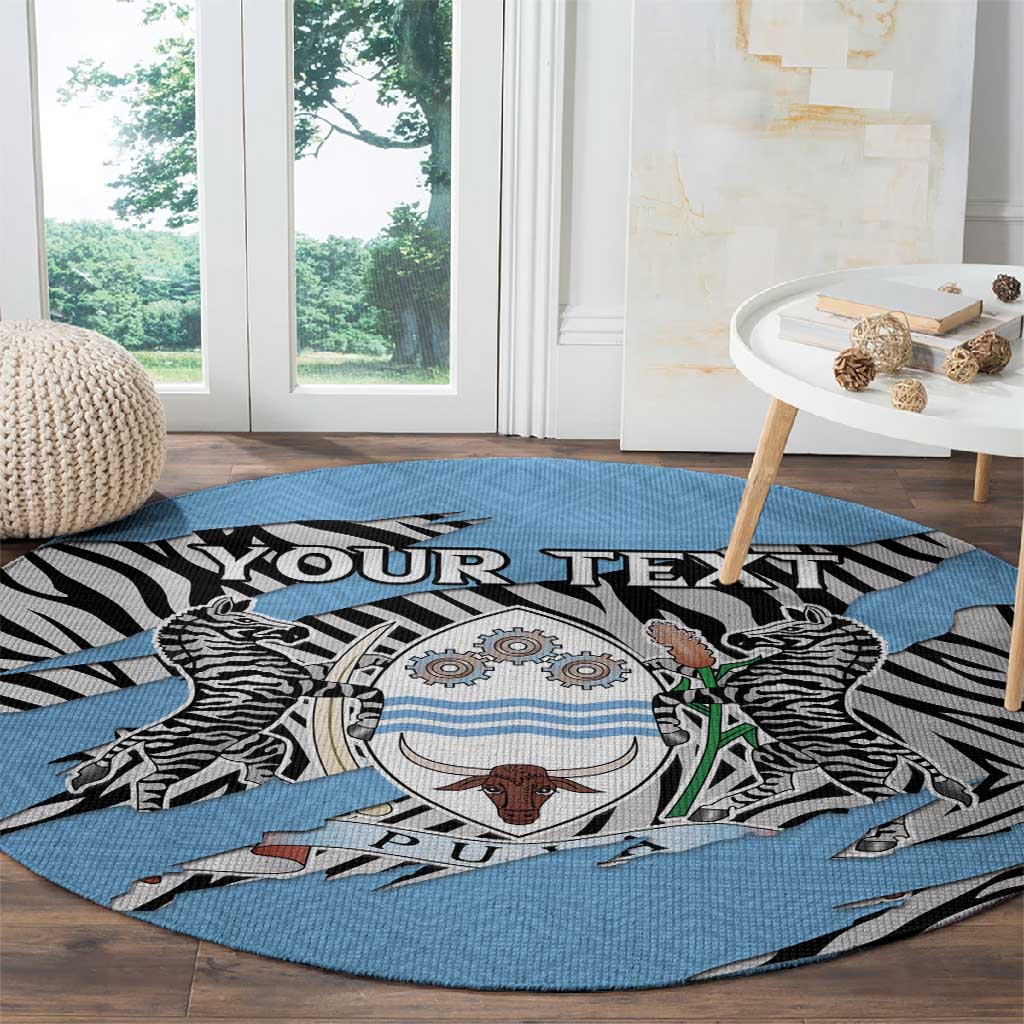 Personalized Lefatshe la Botswana Round Carpet Coat Of Arms - African and Zebra Patterns LT15