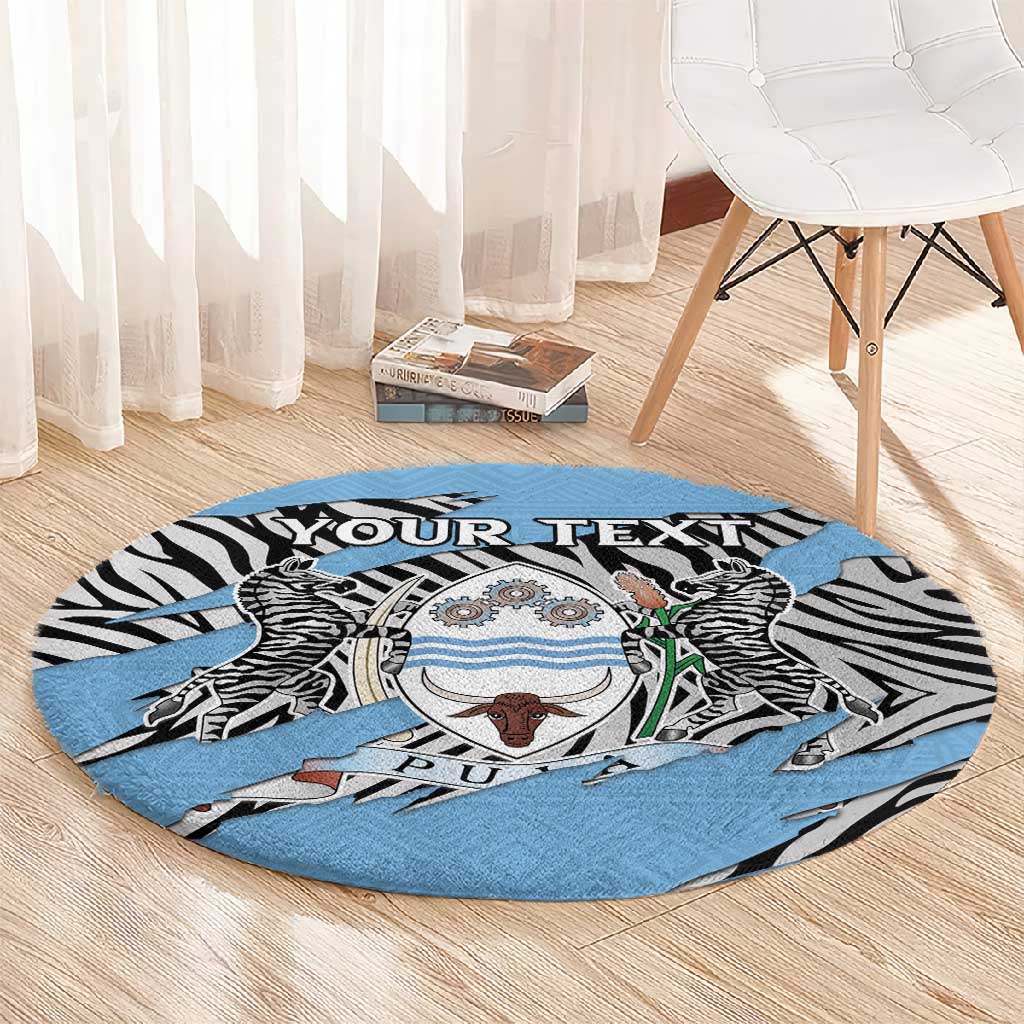 Personalized Lefatshe la Botswana Round Carpet Coat Of Arms - African and Zebra Patterns LT15