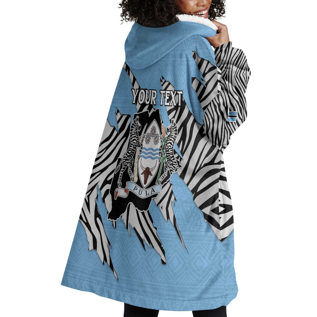 Personalized Lefatshe la Botswana Wearable Blanket Hoodie Coat Of Arms - African and Zebra Patterns LT15