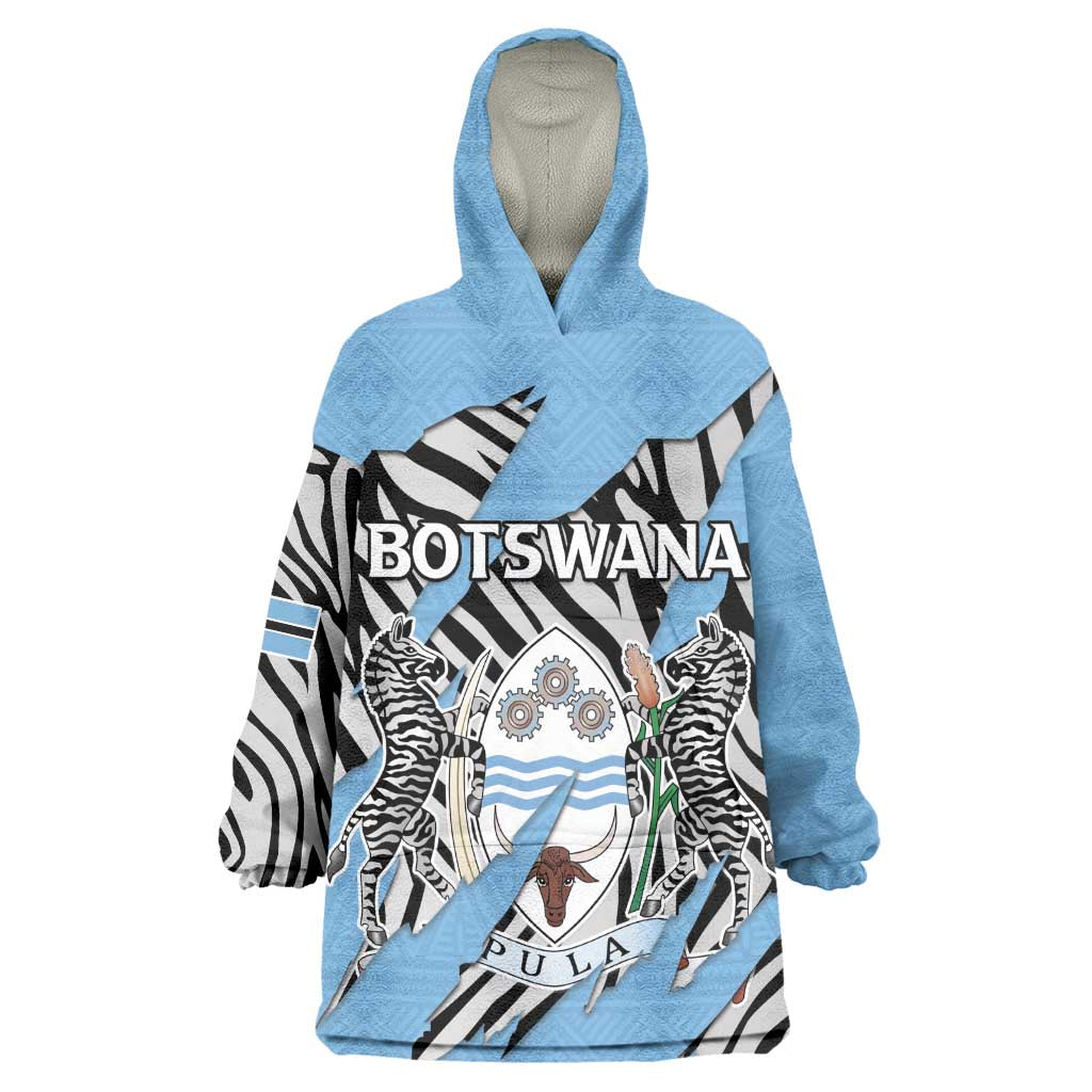 Personalized Lefatshe la Botswana Wearable Blanket Hoodie Coat Of Arms - African and Zebra Patterns LT15