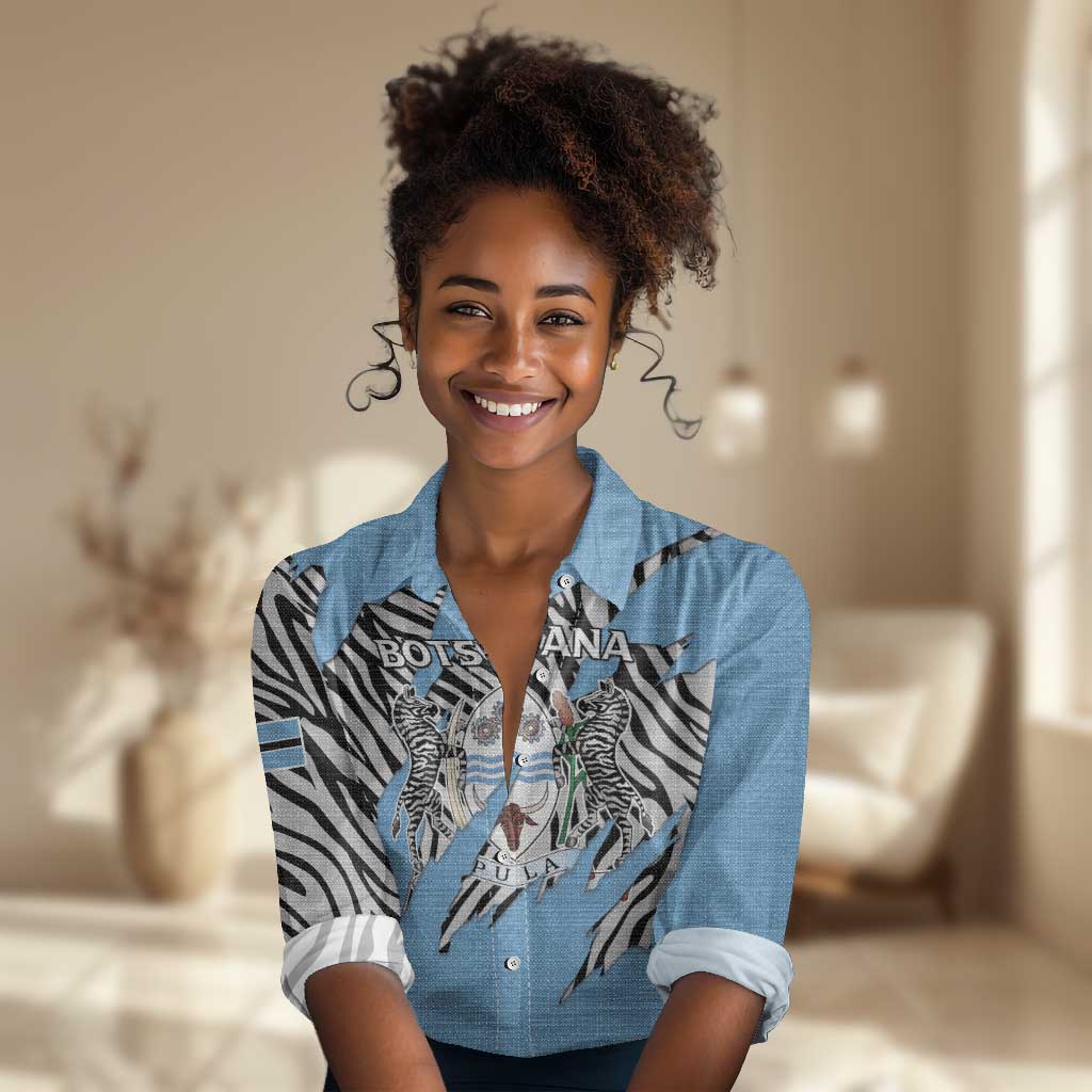 Personalized Lefatshe la Botswana Women Casual Shirt Coat Of Arms - African and Zebra Patterns LT15