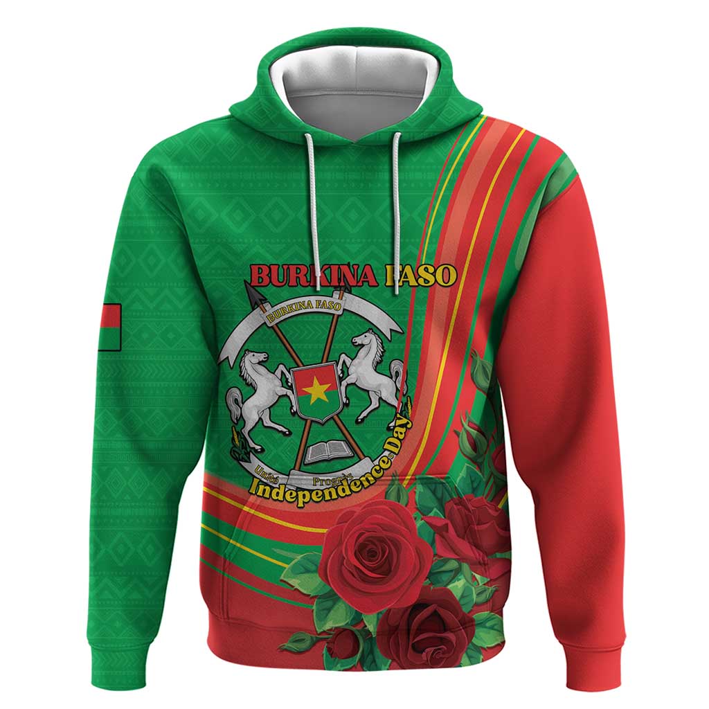 Personalised Burkina Faso Independence Day Hoodie Coat Of Arms With Rose LT15