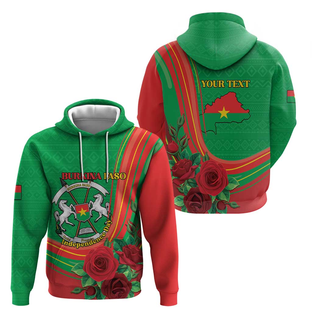 Personalised Burkina Faso Independence Day Hoodie Coat Of Arms With Rose LT15