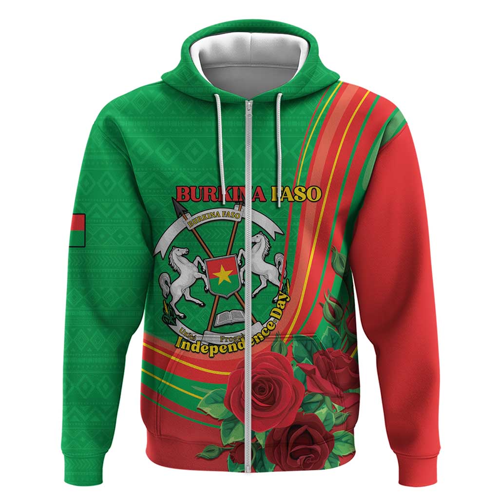 Personalised Burkina Faso Independence Day Hoodie Coat Of Arms With Rose LT15