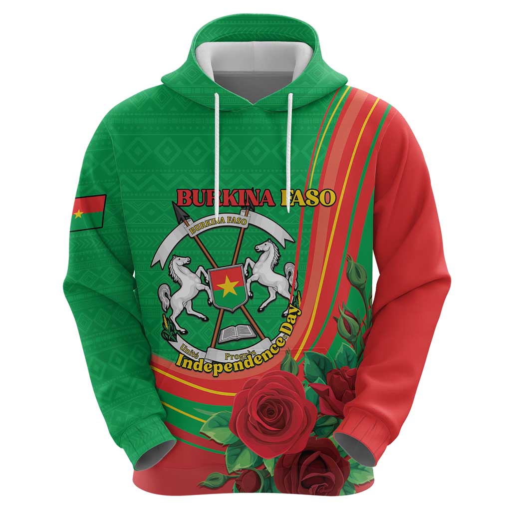 Personalised Burkina Faso Independence Day Hoodie Coat Of Arms With Rose LT15