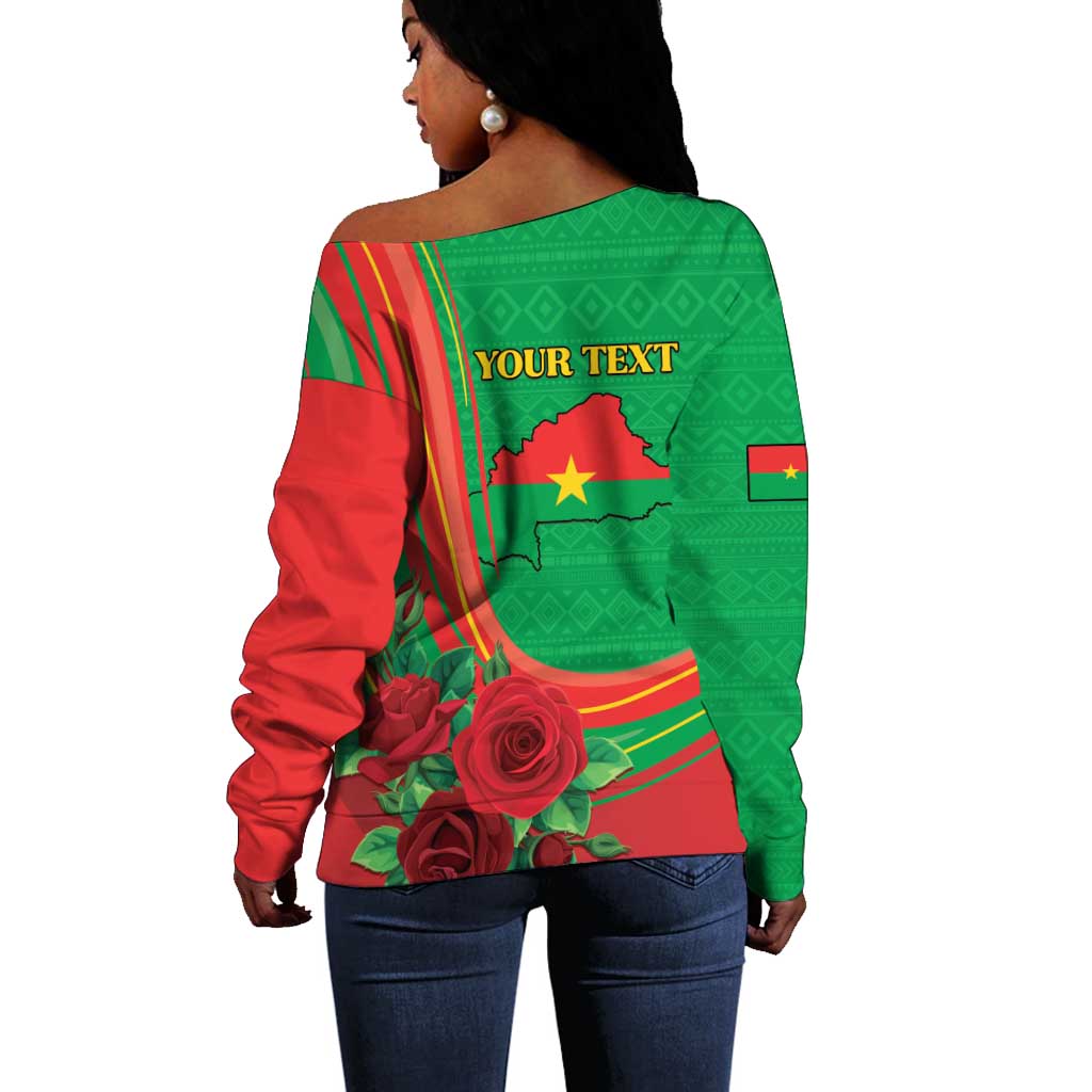 Personalised Burkina Faso Independence Day Off Shoulder Sweater Coat Of Arms African Pattern LT15
