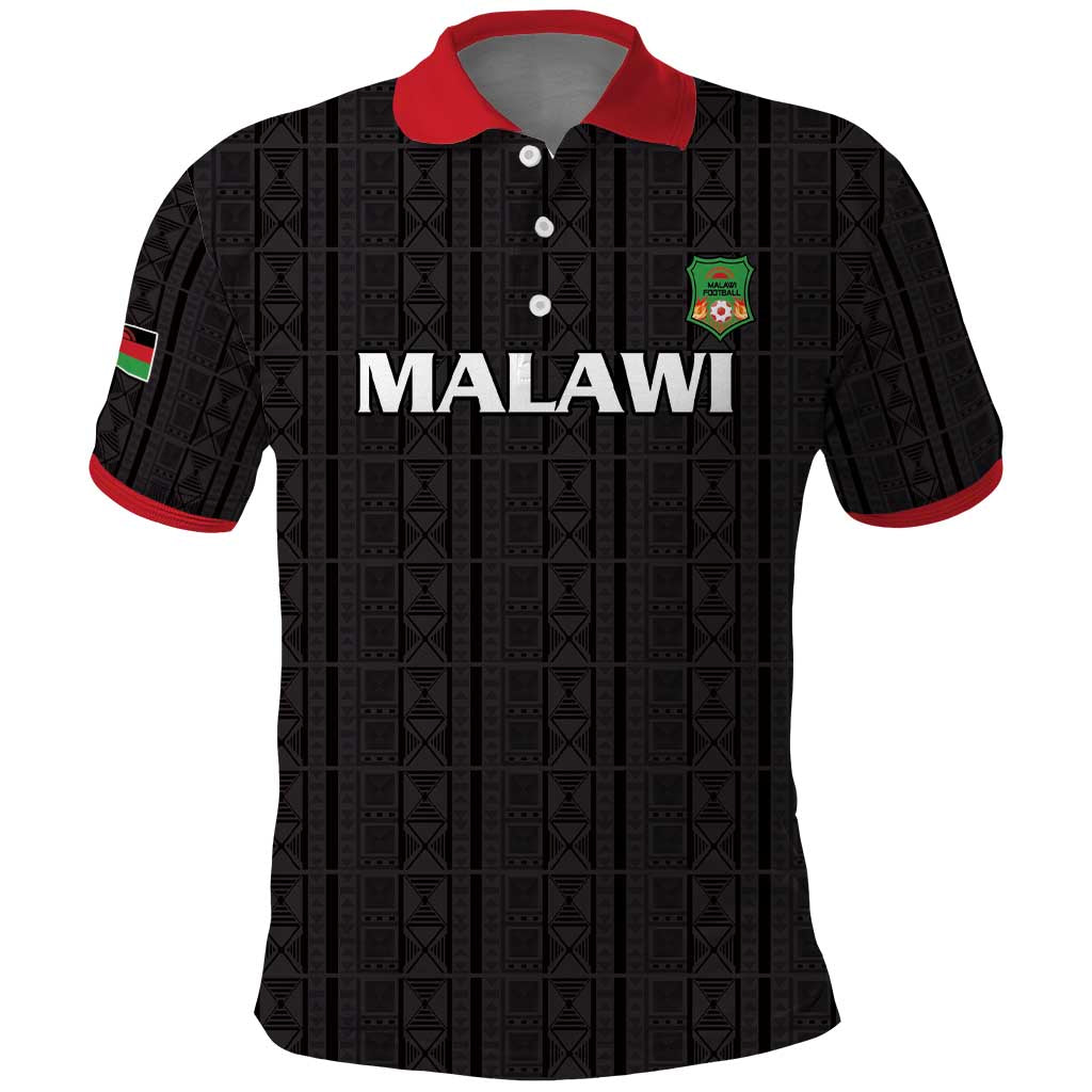 Custom Malawi Football Polo Shirt Come On Flames - Black LT15