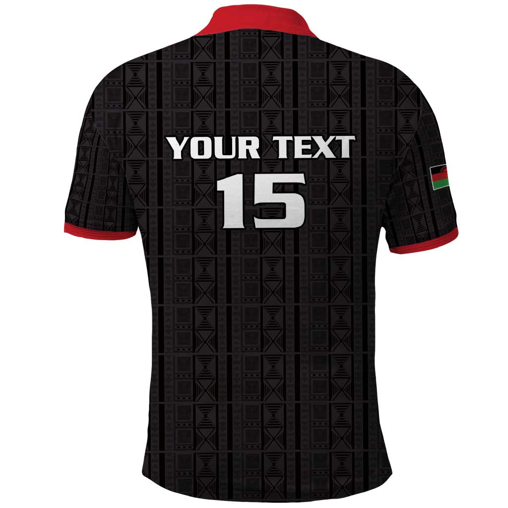 Custom Malawi Football Polo Shirt Come On Flames - Black LT15
